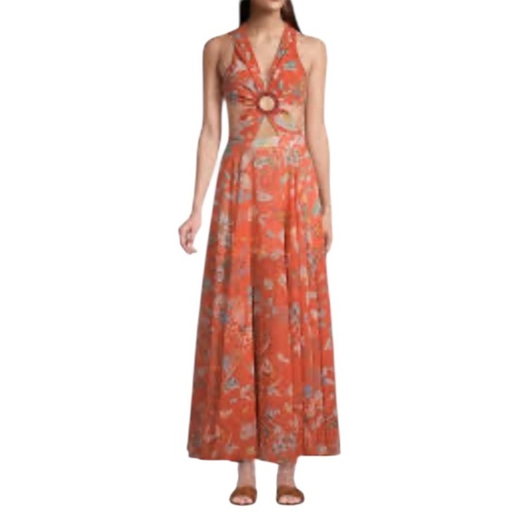 My Beachy Side Butterfly Begonia Cut Out Maxi Dress Romantic Gold Flame NWT - Picture 4 of 15